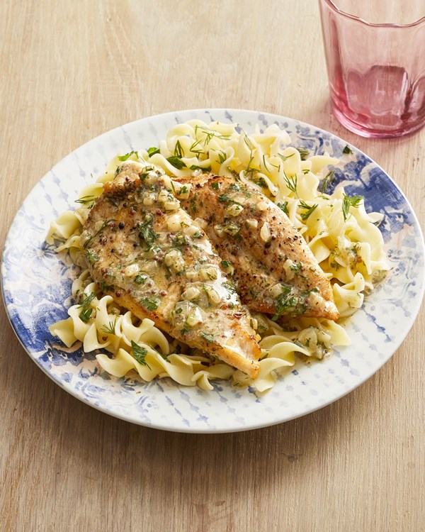 Chicken cutlets with mustard-herb sauce
