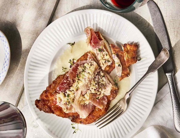 Chicken cutlets with prosciutto and Parmigiano-Reggiano (Cotoletta alla Bolognese)