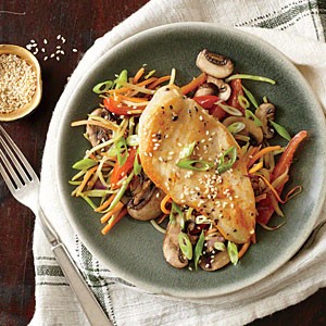 Chicken cutlets with sesame broccoli slaw