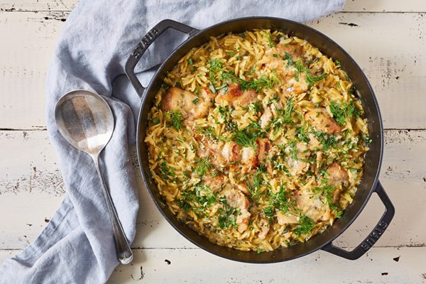  Chicken drumstick fillet, lemon and orzo one-pot