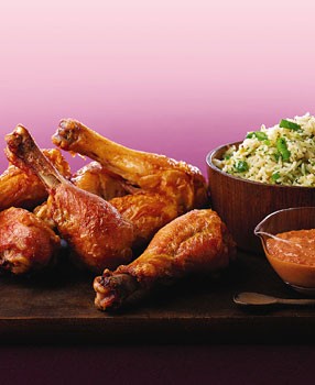Chicken drumsticks with muhammara sauce