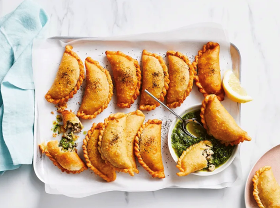 Chicken empanada with olive mojo verde