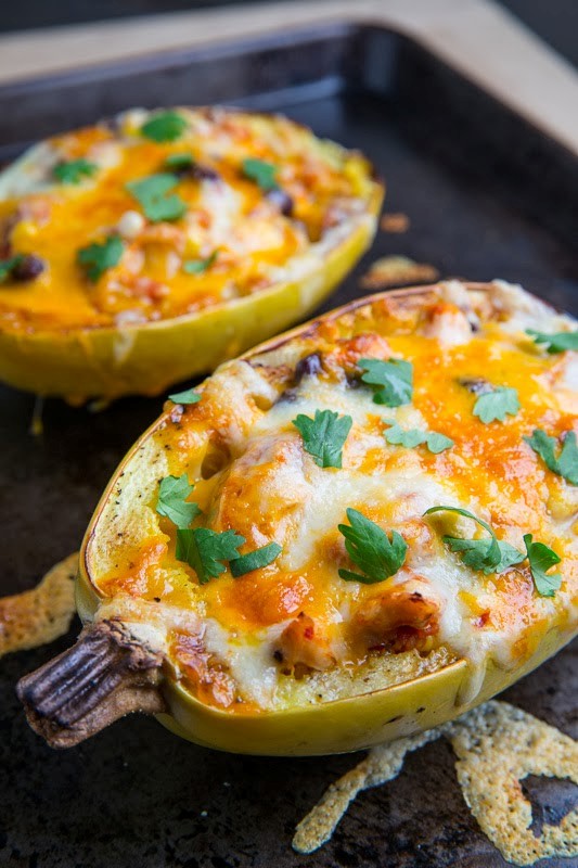 Chicken enchilada stuffed spaghetti squash
