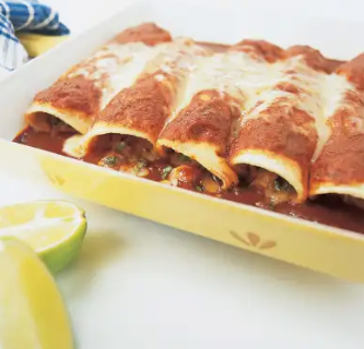 Chicken enchiladas with red chile sauce