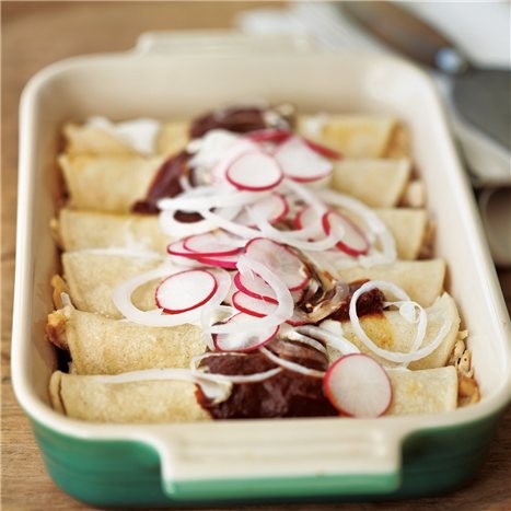 Chicken enchiladas with salsa roja