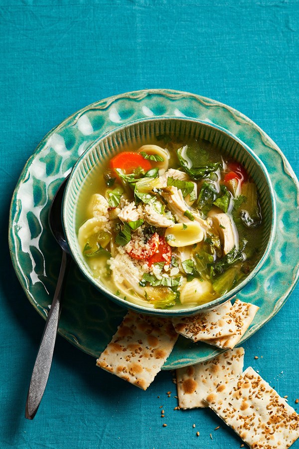 Chicken, escarole and orecchiette soup