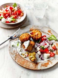 Chicken falafel with cucumber raita