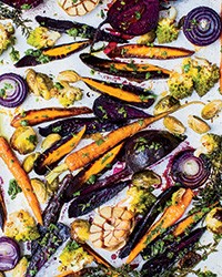Chicken-fat-roasted vegetables with gremolata