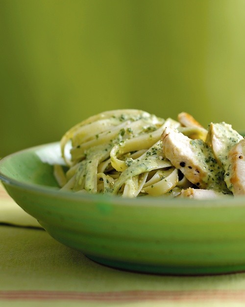 Chicken fettuccine with pesto cream sauce