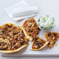 Chicken flatbreads with celery yogurt salad