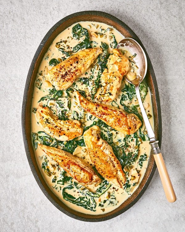 Chicken Florentine with winter greens 