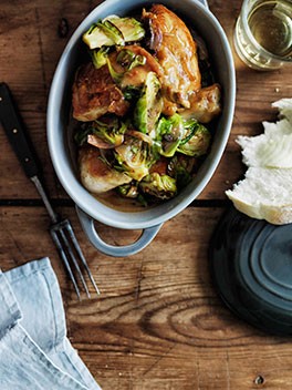 Chicken fricasée with Brussels sprouts
