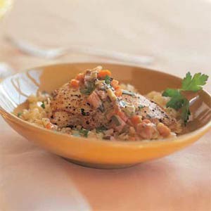 Chicken fricassee with orzo