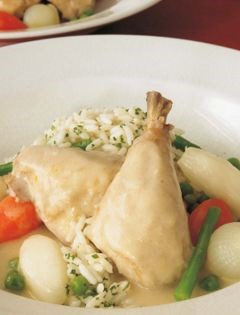 Chicken fricassee with spring vegetables (Fricassée de volaille printaniére)