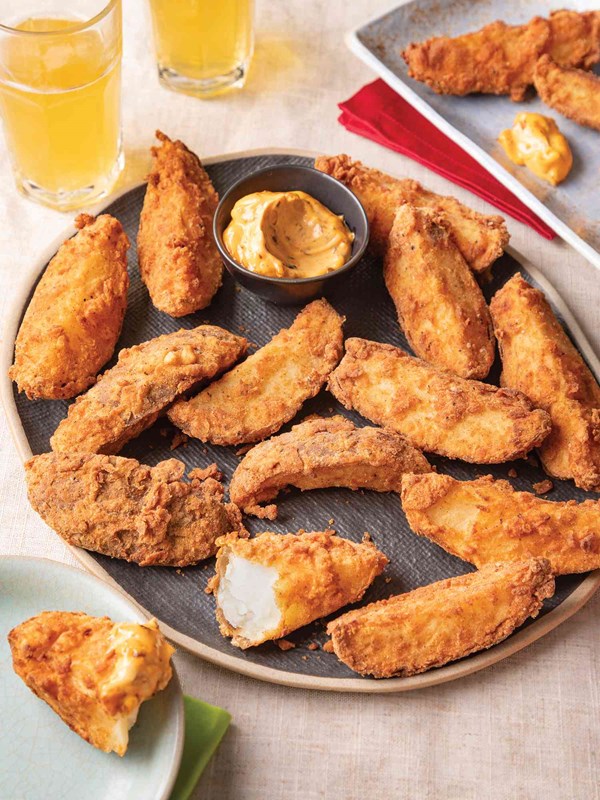 Chicken-fried Mississippi potato logs (aka Mississippi party potatoes)