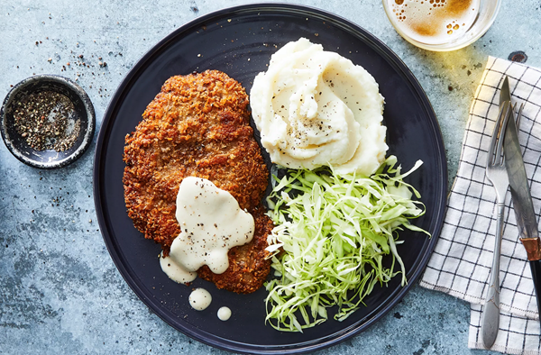 Chicken-fried steak katsu with milk gravy 