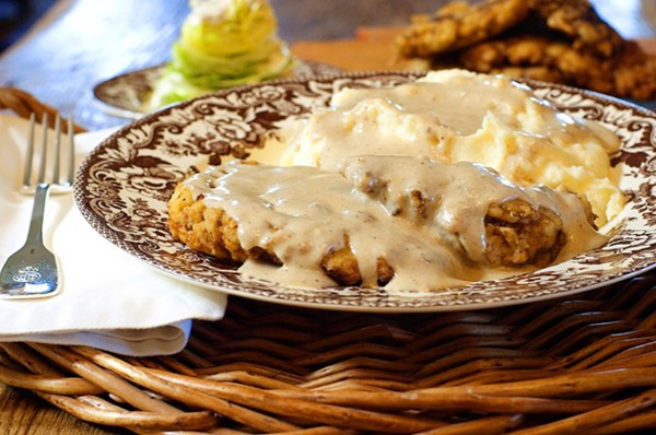 Chicken fried steak with creamy mashed potatoes