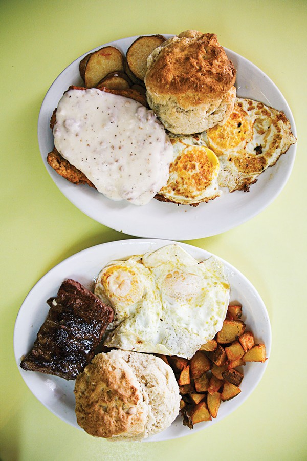 Chicken-fried steak with sausage gravy