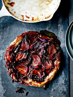 Chicken, goats' cheese & red onion tarte Tatin