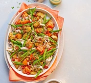 Chicken, green bean & sundried tomato salad with chicken fat croutons