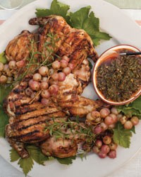 Chicken grilled under a brick