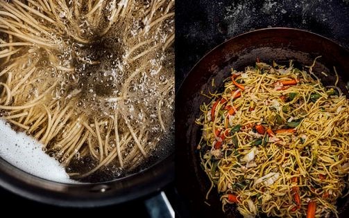 Chicken hakka noodles (Indo-Chinese)
