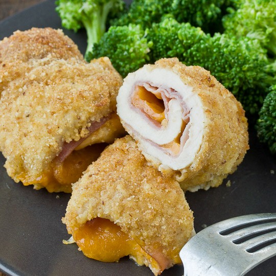 Chicken, ham & cheddar roll-ups