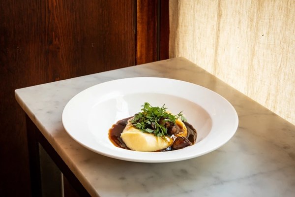 Chicken hearts and smoked Westcombe cheddar aligot