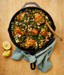 Chicken, herb and celery stew with almonds