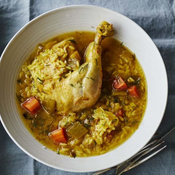 Chicken in a pot with orzo 