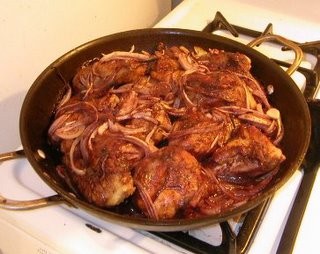 Chicken in red wine