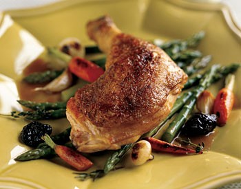 Chicken in Riesling with prunes and cabbage