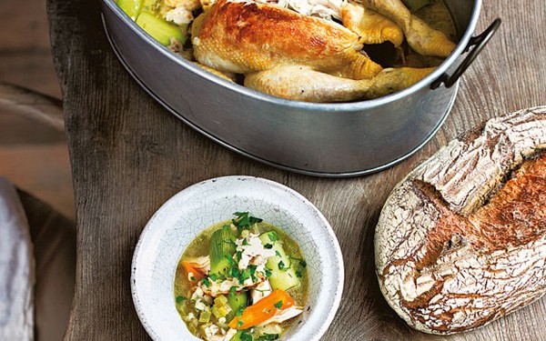 Chicken in the pot with vegetables and barley