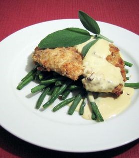 Chicken in walnut crumb with blue cheese sauce