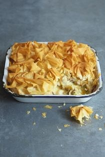 Chicken, Jerusalem artichoke and leek filo pie