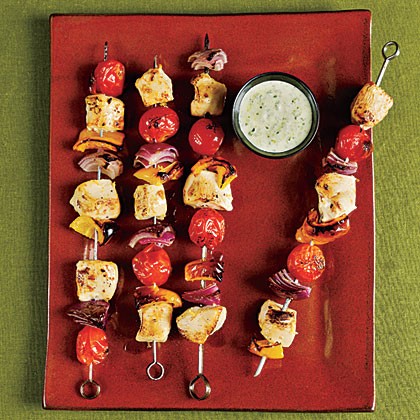 Chicken kebabs with creamy pesto