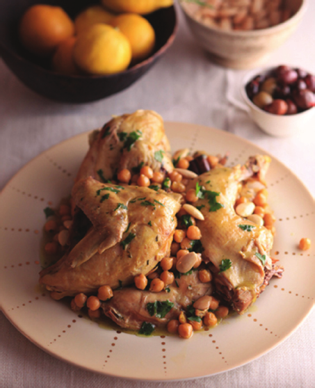 Chicken kedra with almonds and chickpeas