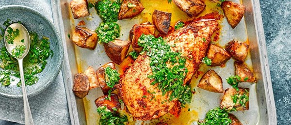 Chicken Kiev traybake