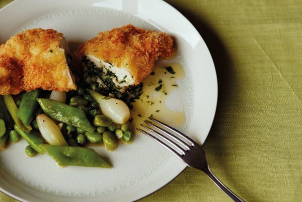 Chicken Kiev with bean ragout 