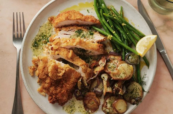 Chicken Kyiv with Ukrainian-style potatoes