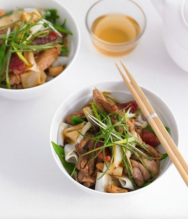 Chicken, lap cheong and snowpea stir-fry
