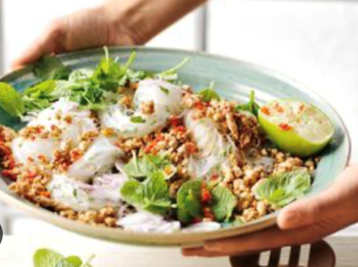 Chicken larb with rice vermicelli
