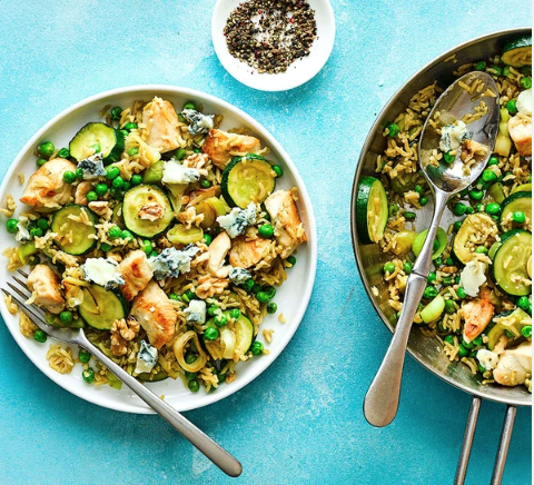 Chicken, leek & blue cheese pilaf