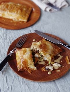 Chicken, leek & wild mushroom parcels