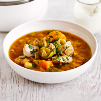 Chicken, leek and sweet potato soup