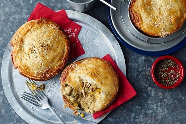 Chicken, leek and sweetcorn pies
