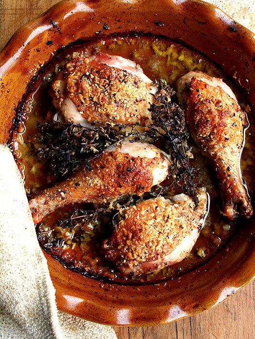 Chicken legs with white wine, olive oil & Parmigiano Reggiano