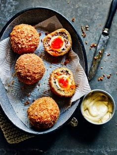 Chicken, lemongrass & thyme Scotch eggs with mustard mayonnaise