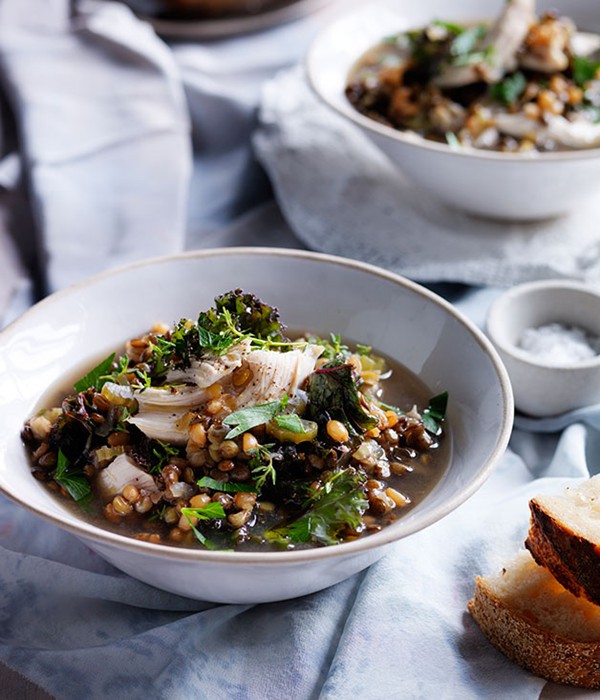 Chicken, lentil and kale soup