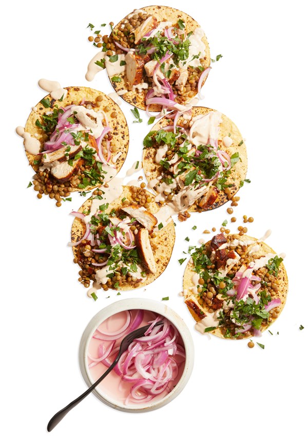 Chicken-lentil tacos